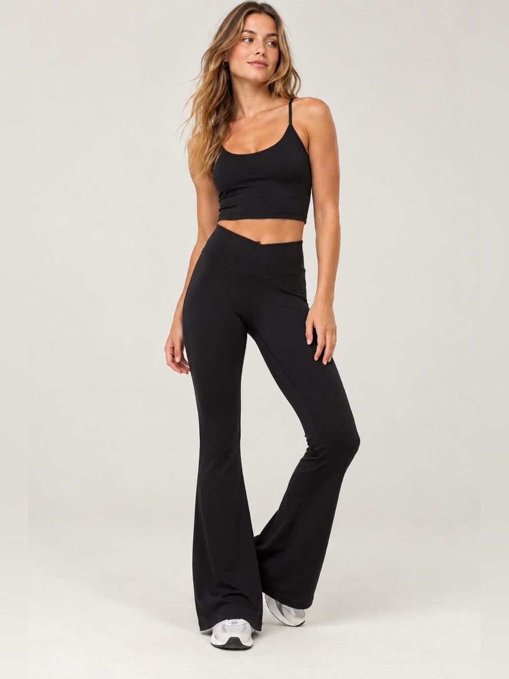 OFFLINE By Aerie Real Me High Waisted Crossover Flare Legging in Black (S)